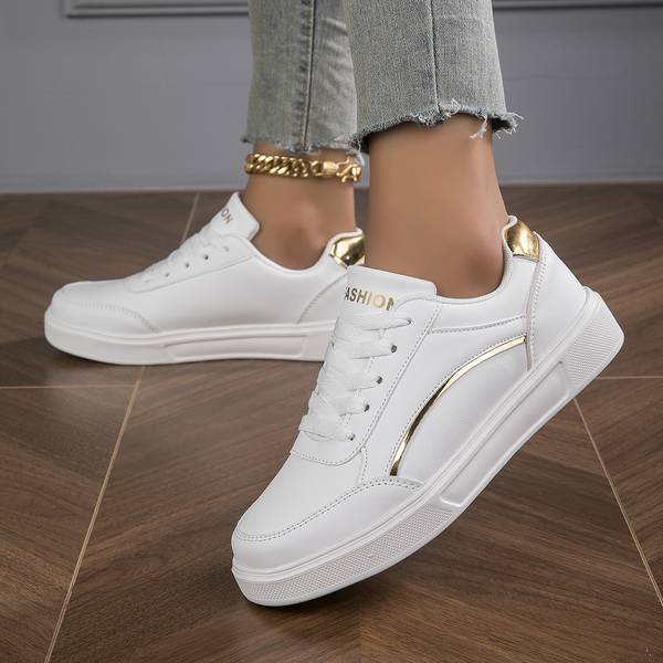 Baskets Blanches pour Femmes avec Accents Métalliques