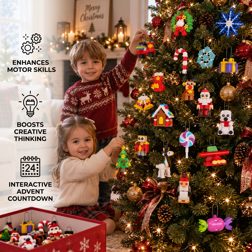Calendrier de l'Avent en Blocs de Construction d'Ornements de Noël