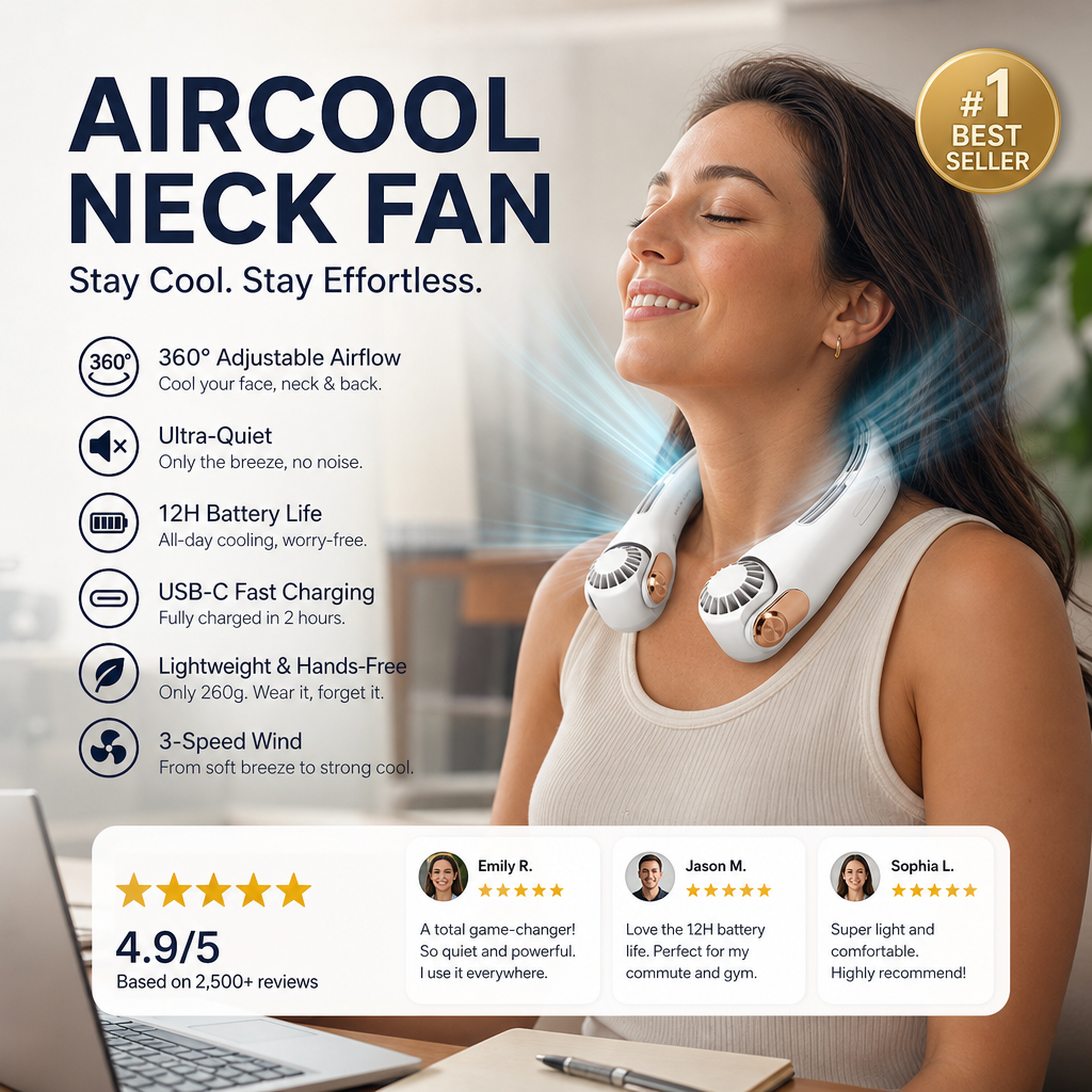 BreezeAura™ — Votre Refroidisseur Personnel, Silencieux et Pratique Partout où Vous Allez