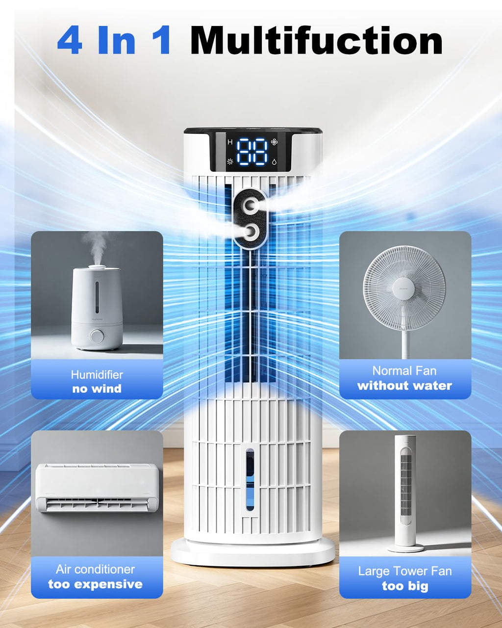 Refroidisseur d'air portable 4-en-1 avec télécommande et fonction brumisation