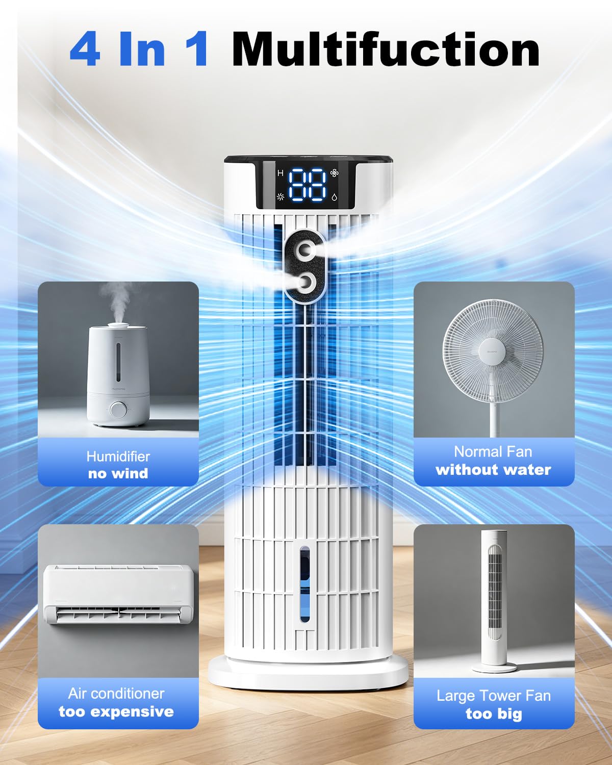 Refroidisseur d'air portable 4-en-1 avec télécommande et fonction brumisation