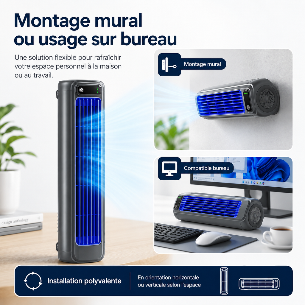 AirWave – Climatiseur Portable Rechargeable avec 12 Heures d'Autonomie