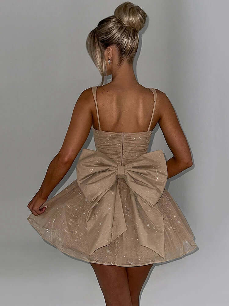 Robe de cocktail A-line sans manches pour femmes avec détail nœud
