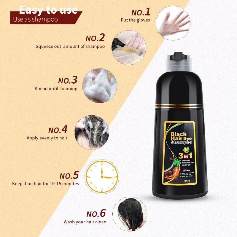 Shampooing Teinture Noire Instantané 3-en-1