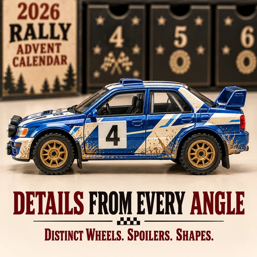 🏎️ Calendrier de l'Avent Rallye de Noël 2026 – 24 jours de vitesse et de suspense, 24 voitures de rallye à collectionner (modèles 2D)