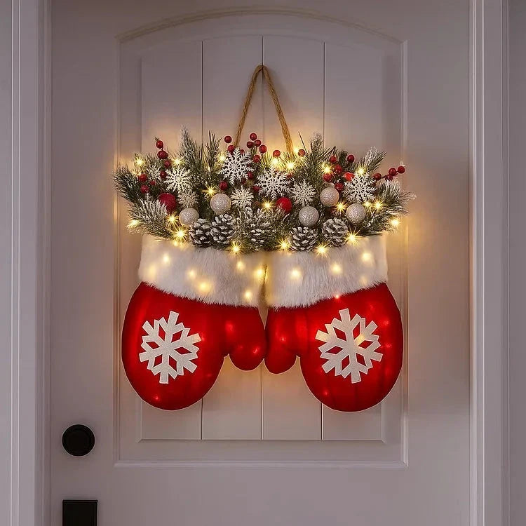 Couronne de Noël en forme de moufles – 120 LED avec fonction minuterie