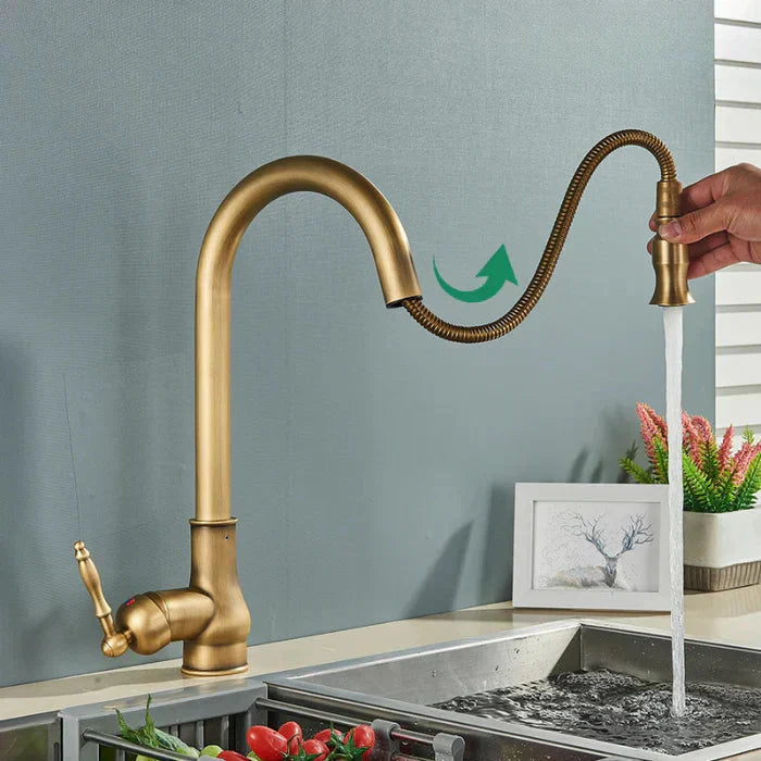 Robinet de Cuisine en Laiton Vintage | Bec Pivotant | Contrôle à Levier Unique | BrassArc