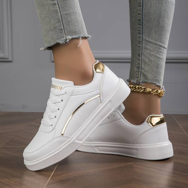Baskets Blanches pour Femmes avec Accents Métalliques