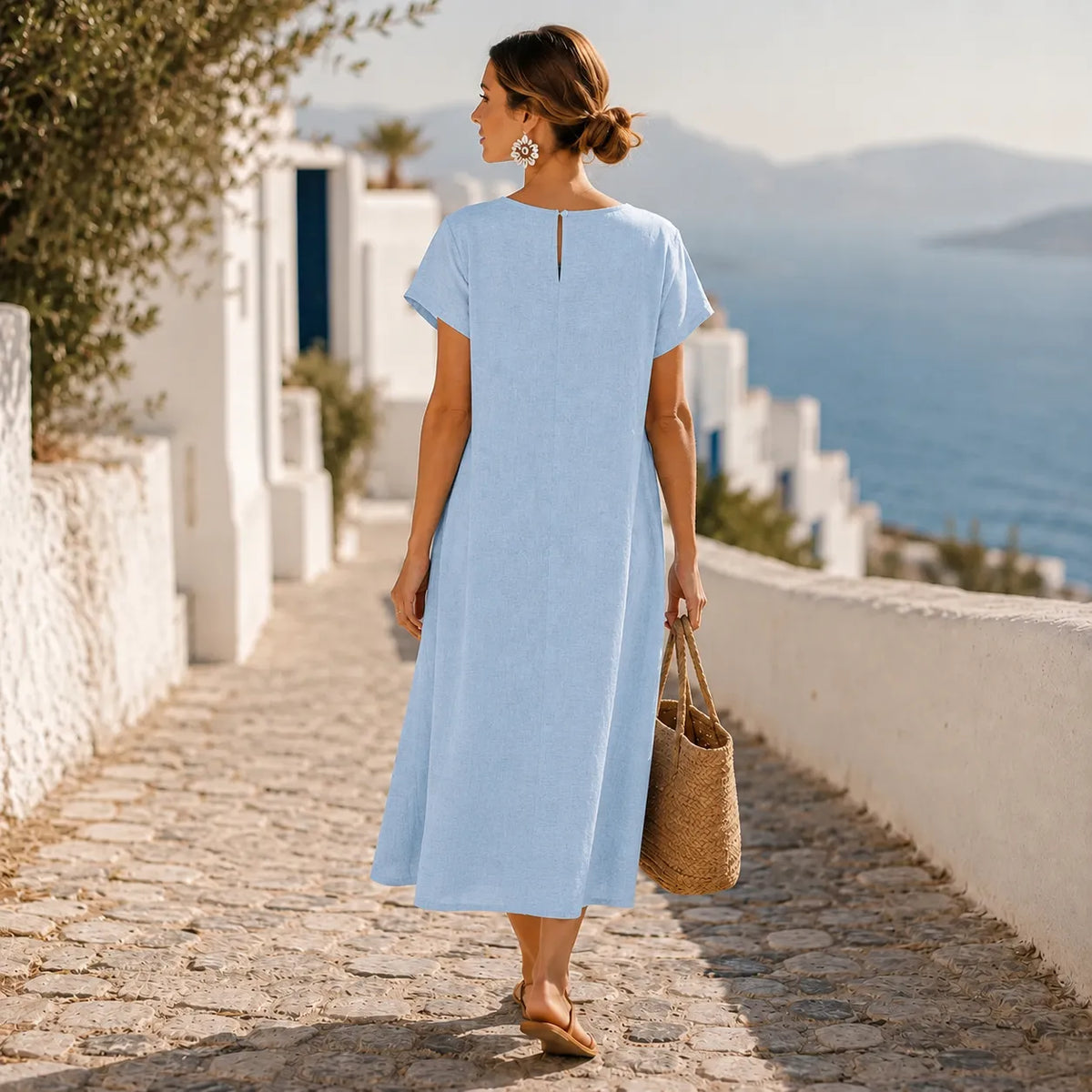 Sumlor – Robe Midi à Boutons Asymétrique avec Poches pour l'Été