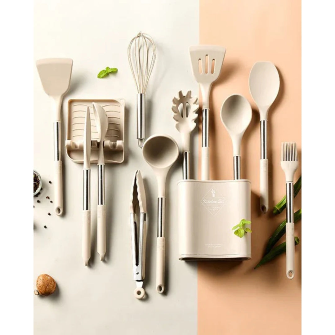 Ensemble d'ustensiles de cuisine - Ensemble de cuisson en silicone complet avec support - NordicChef