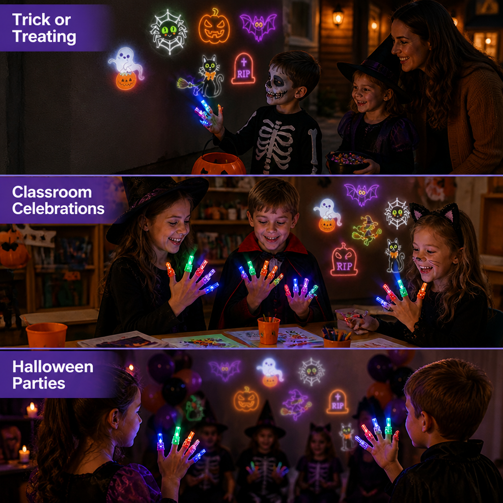 BooLuma™ Anneaux de Projecteur pour Doigts — Éveillez l'Émerveillement et la Joie d'Halloween à Chaque Touche (24pcs)