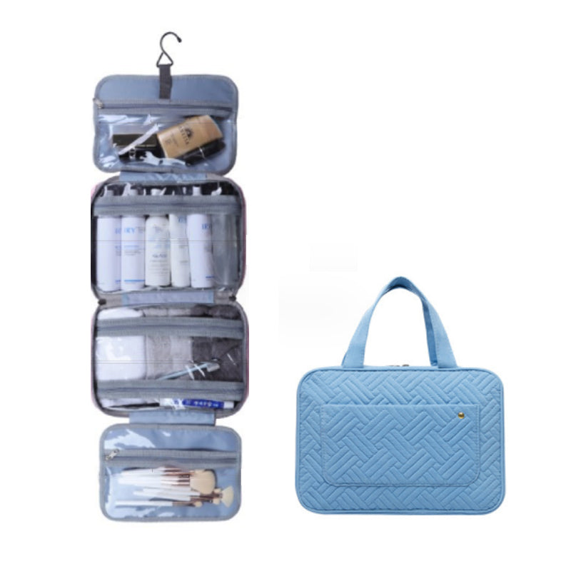 Travelique Organisateur de Voyage pour Cosmétiques | Compact & Résistant à l'eau | Avec 4 Compartiments & Crochet à 360° | Pour Femmes & Hommes