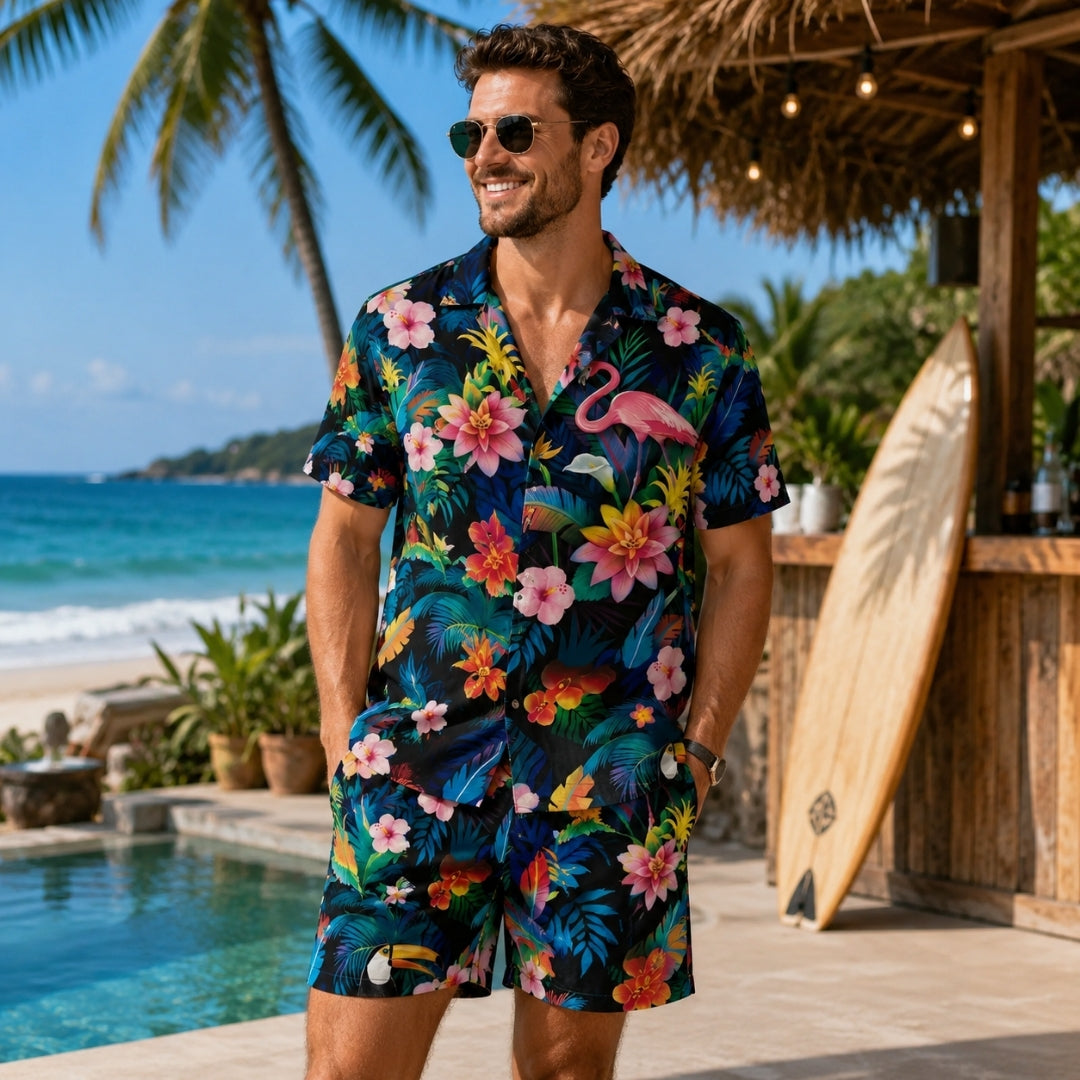Ensemble de Vêtements d'Été - Tenue à Deux Pièces avec Imprimé Flamant
