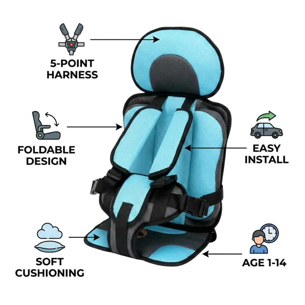 Siège d'auto rehausseur pour enfant portable et pliable