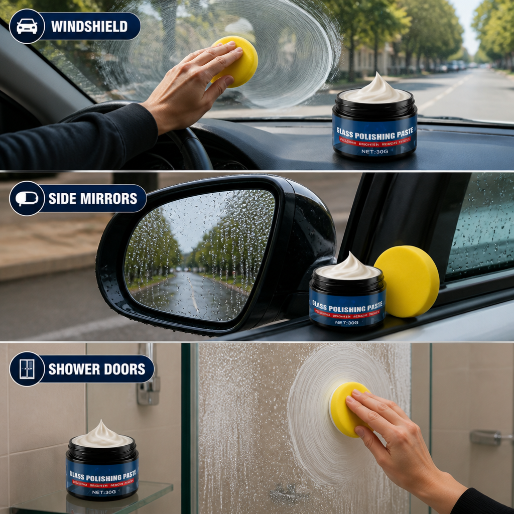 Pâte Rafraîchissante pour Vitres ClariSheen™ — Éliminez l'Éblouissement et la Saleté pour une Conduite Claire et Sans Stress