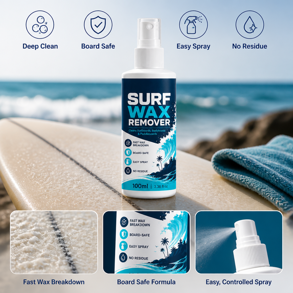 AquaShine™ Spray Dégraissant — Restaurez Instantanément l'Adhérence et l'Éclat de Votre Planche pour des Vagues Inarrêtables