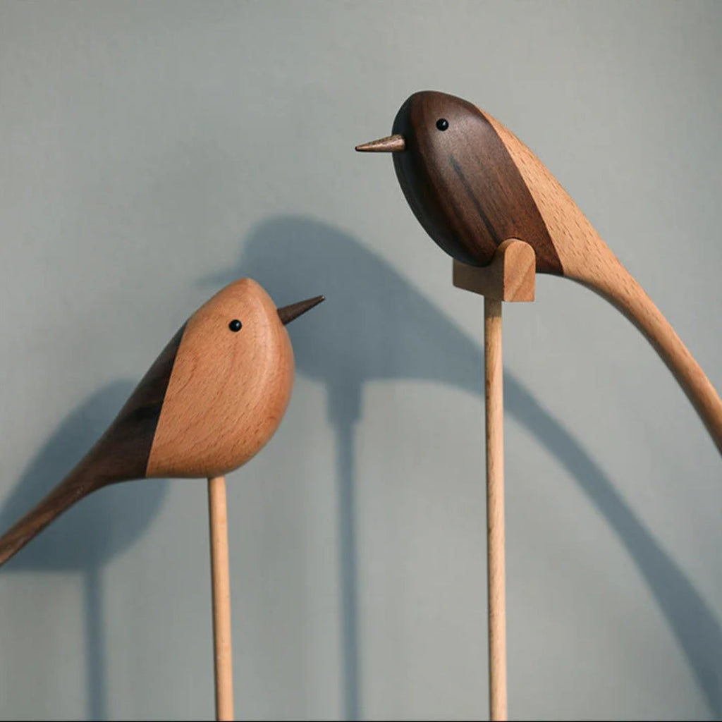 Woodora - Sculptures en Bois d'Oiseaux Scandinaves (2 Pièces)