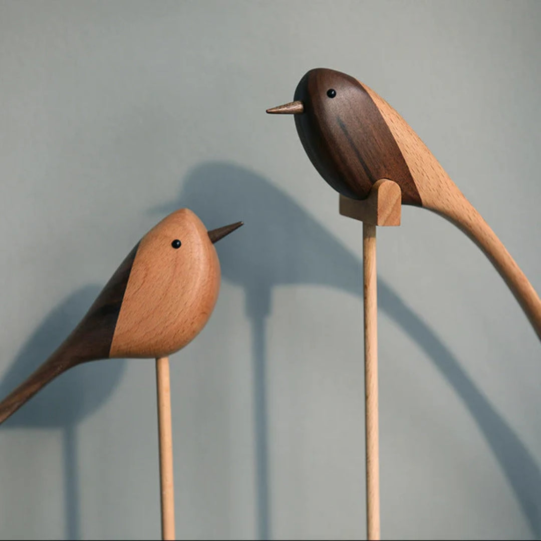 Woodora - Sculptures en Bois d'Oiseaux Scandinaves (2 Pièces)