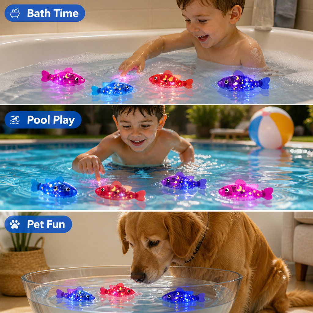 AquaGlim™ 4-pcs — Transformez le temps du bain en lumière magique et en rires