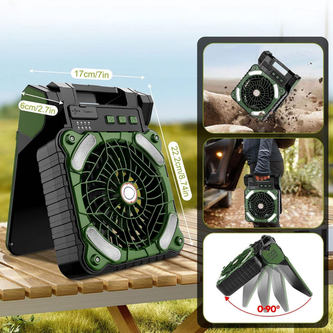 Ventilateur Portable - Ventilateur Pliable avec Panneau Solaire et LED