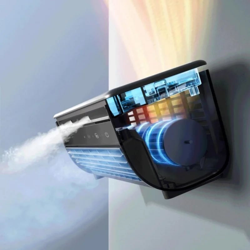 Coolira Appareil de Climatisation Mobile | Ventilateur 3-en-1 & Montage Mural | Batterie de 12 Heures | Compact & Sans Fil