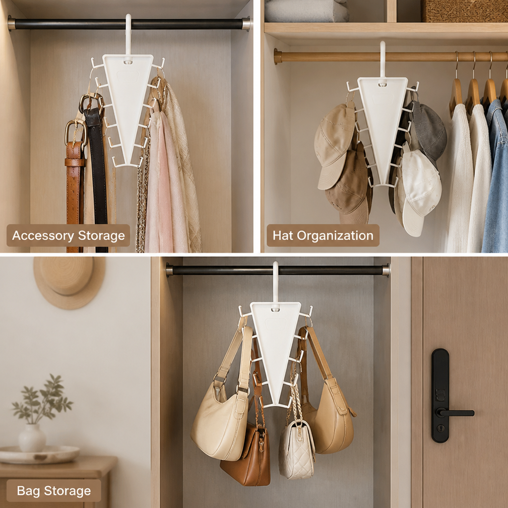 ClariSpace™ Porte-Cintre Triangulaire Rotatif — Débloquez un Calme Instantané dans Votre Placard et un Accès Sans Effort Chaque Jour