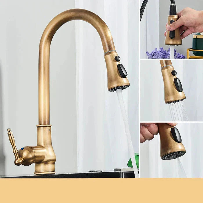 Robinet de Cuisine en Laiton Vintage | Bec Pivotant | Contrôle à Levier Unique | BrassArc