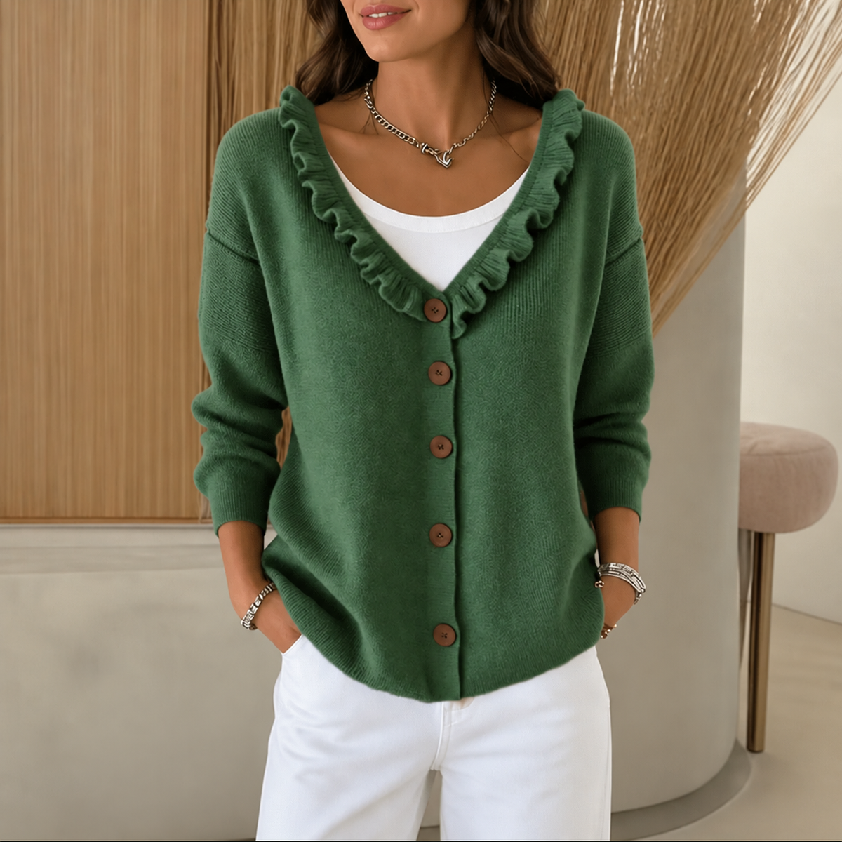 Wearbella – Cardigan en tricot extensible avec col volant