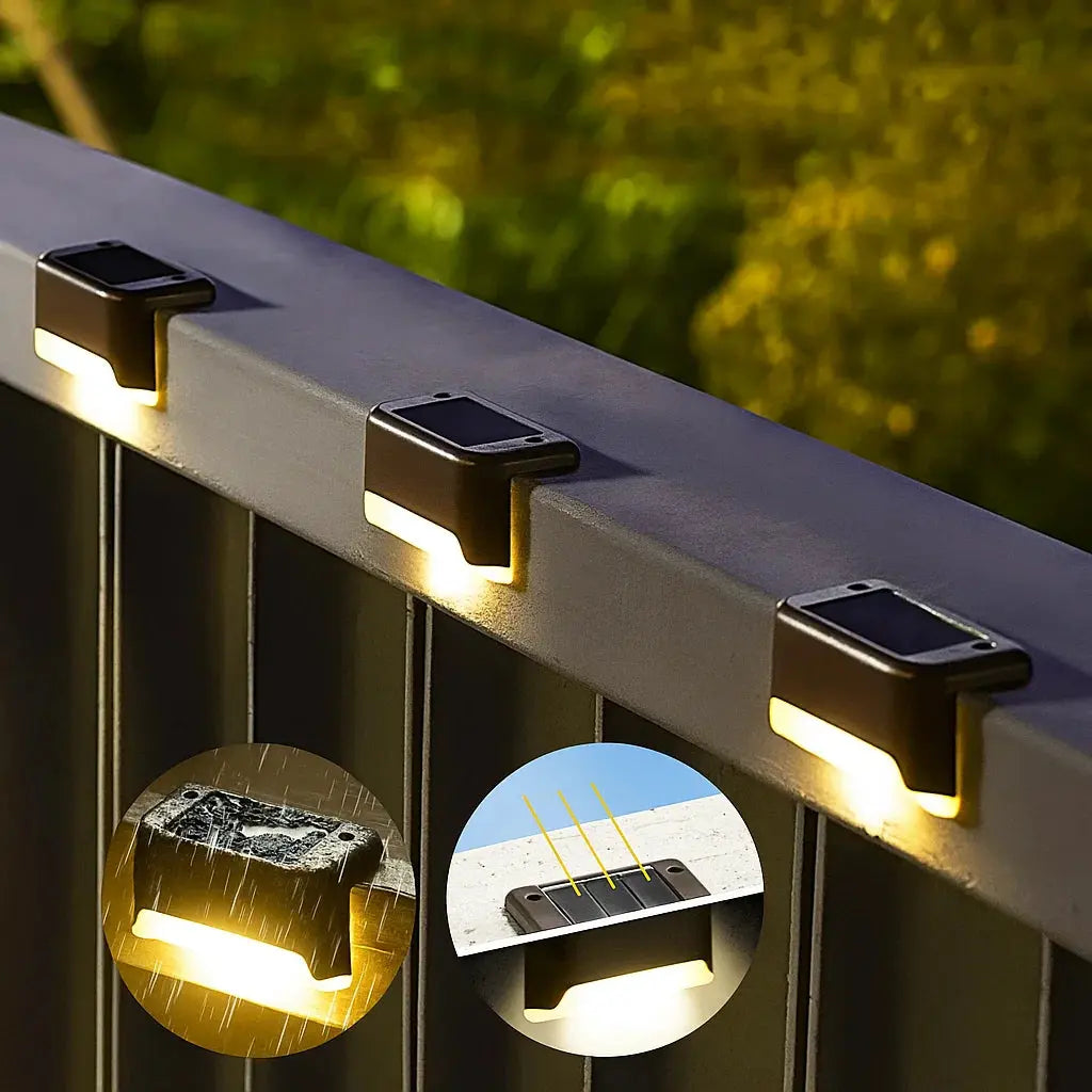 Ensemble de 4 Lampes Solaires Extérieures ABS IP65 Blanc Chaud Avec Détecteur de Mouvement Terrasse Allée Jardin Automatique Énergie Solaire Sans Fil Applique Murale Lampe Extérieure | Sansoti