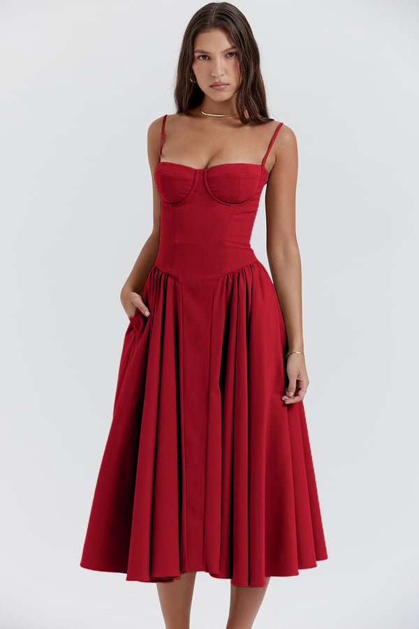 Vivi™ | Robe midi sans manches avec coupe corset
