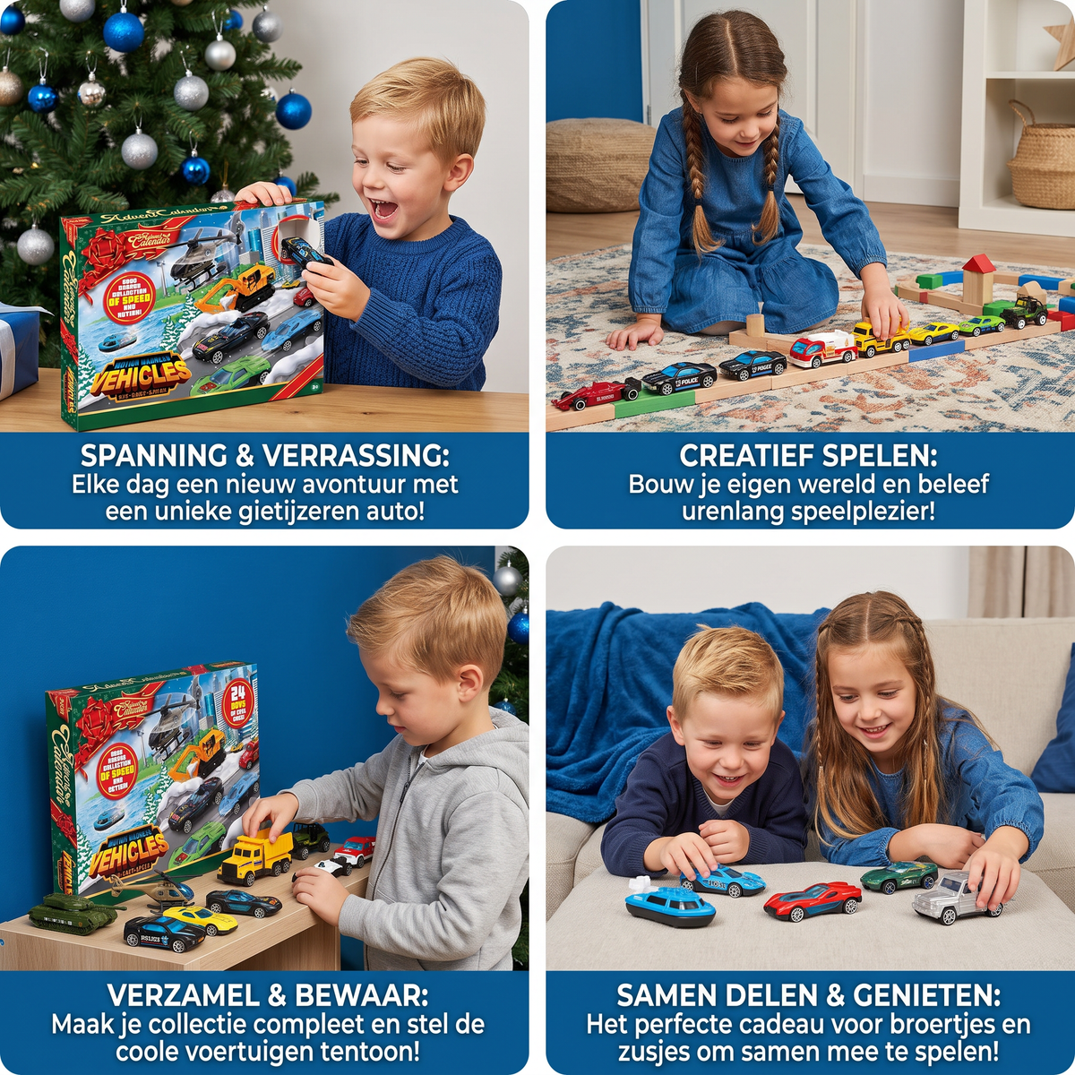Calendrier de l'Avent de Noël avec des voitures en fonte pour enfants