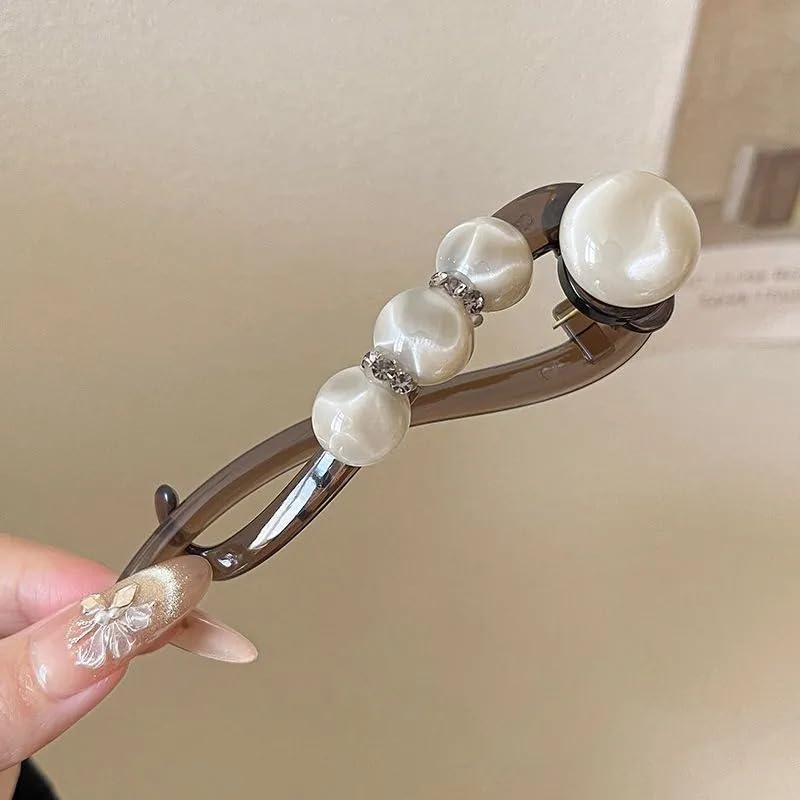 Élégant Clip à Cheveux en Perles de Rose Tordue