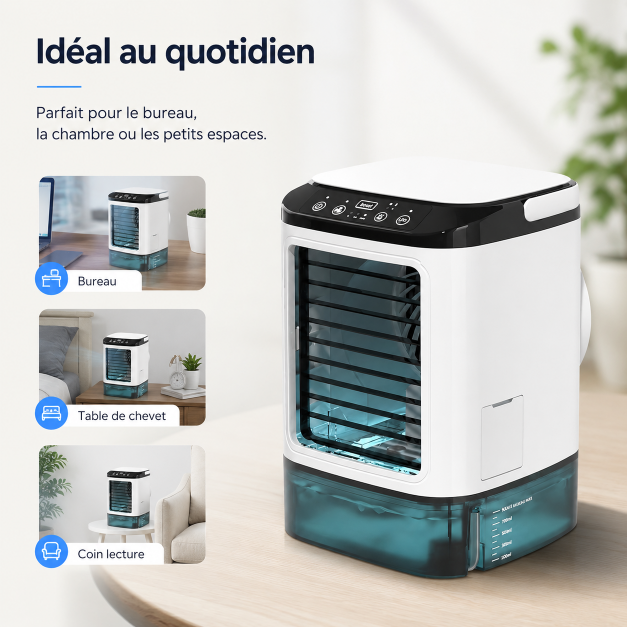 Climatiseur Mini Portable Refroidi par Eau – Alimentation USB avec Grand Réservoir