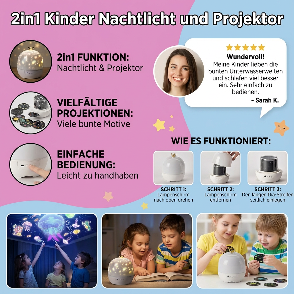 Lampe de nuit et projecteur 2-en-1 pour enfants