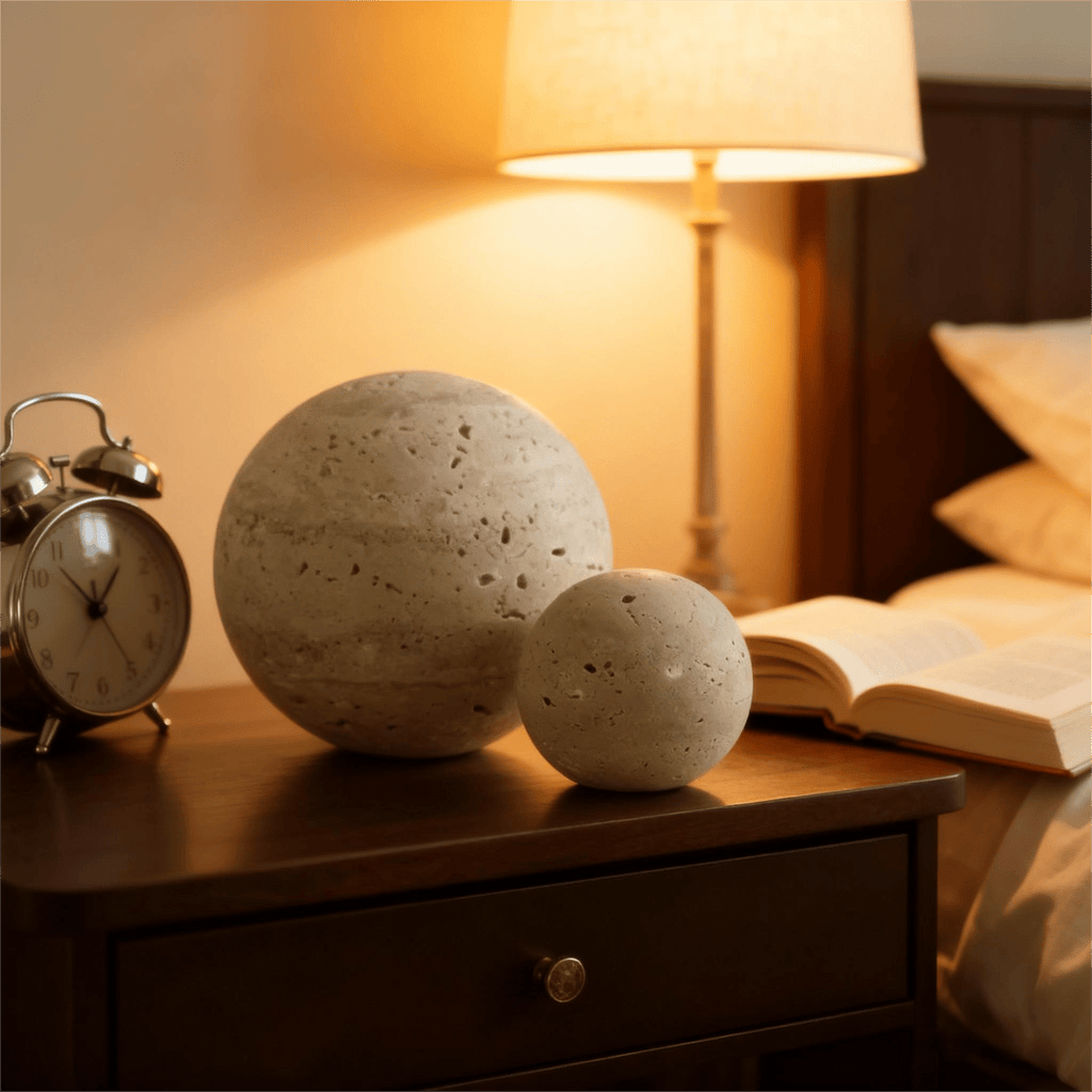 Pièce décorative en marbre travertin sculptée à la main