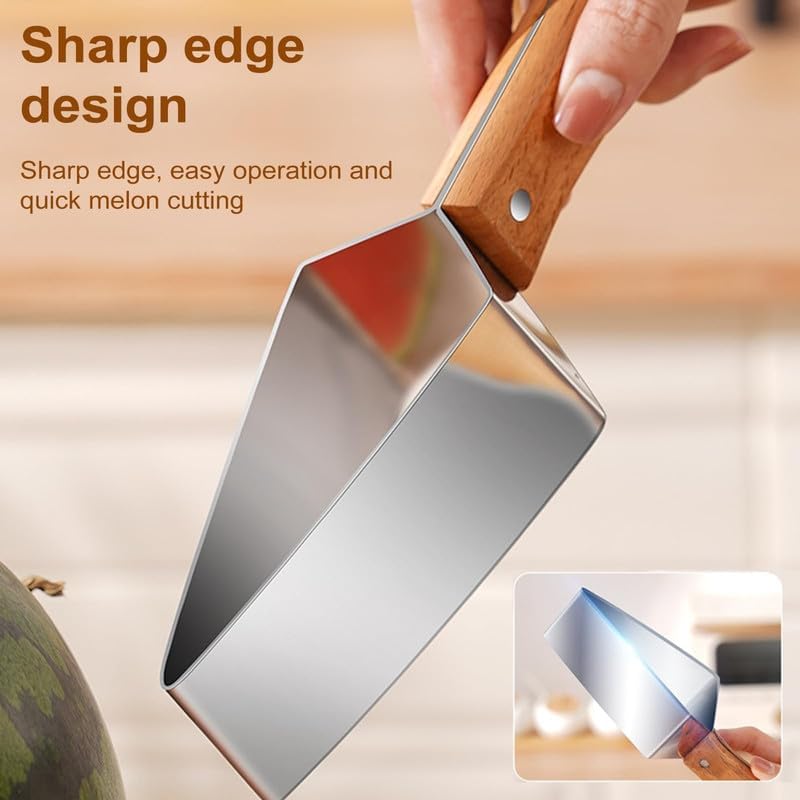 slicer de pastèque à trois lames avec poignée en bois