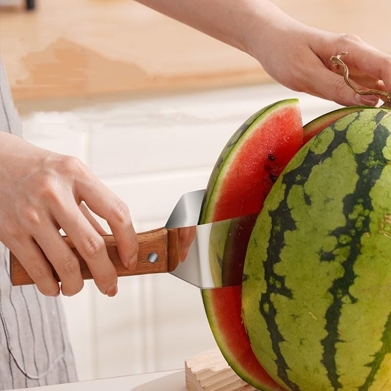 slicer de pastèque à trois lames avec poignée en bois