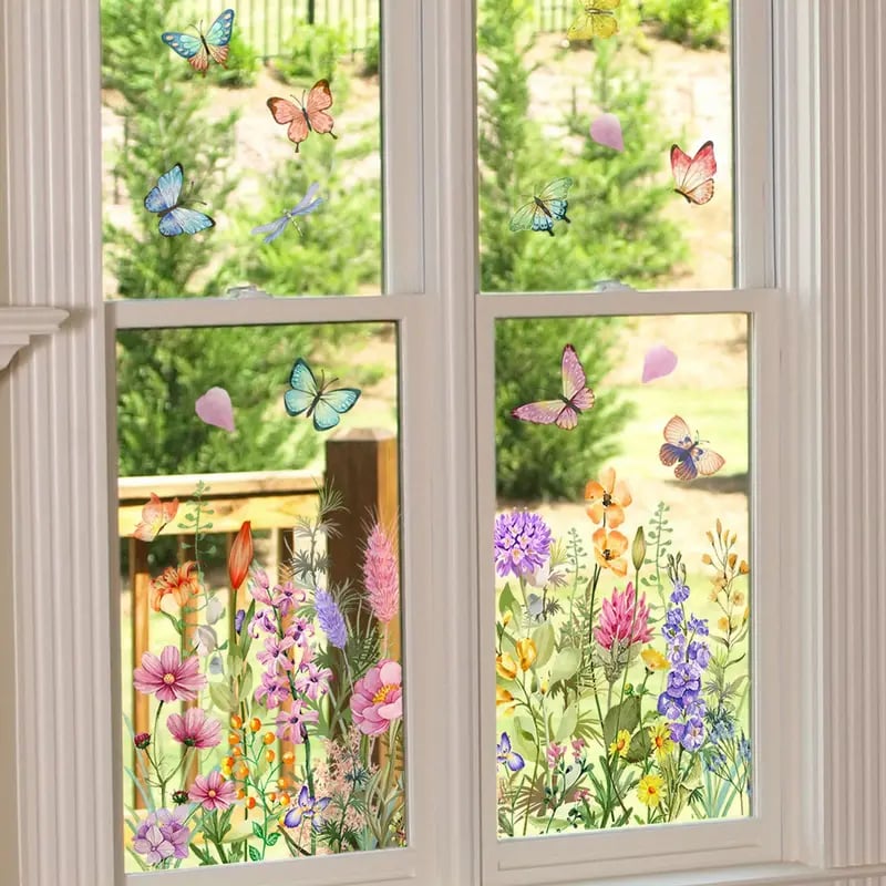 ✨DERNIER JOUR : 70 % DE RÉDUCTION ! - 💐 Autocollant de fenêtre avec bouquet floral coloré 🖼️ (Amovible sans laisser de traces)