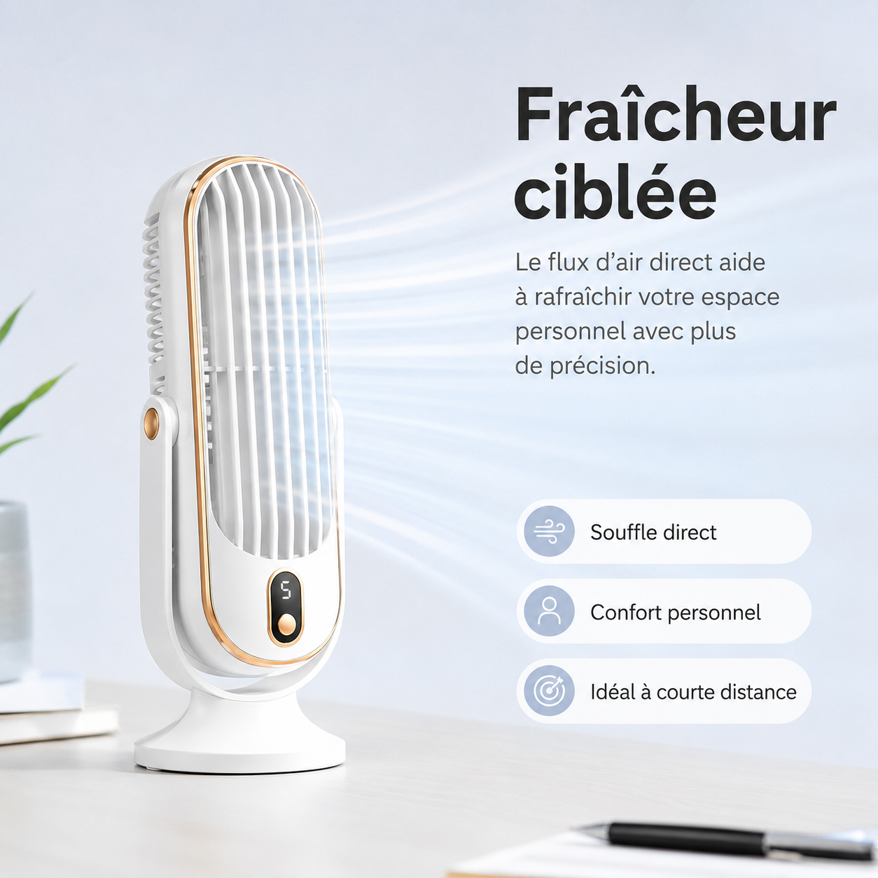 Ventilateur de Refroidissement AeroLux Elite | Double Moteur, Rotation à 720°, Rechargeable par USB & Ultra Silencieux pour un Confort Ultime Partout