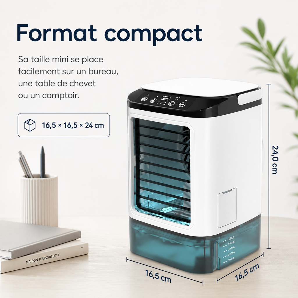 Climatiseur Mini Portable Refroidi par Eau – Alimentation USB avec Grand Réservoir