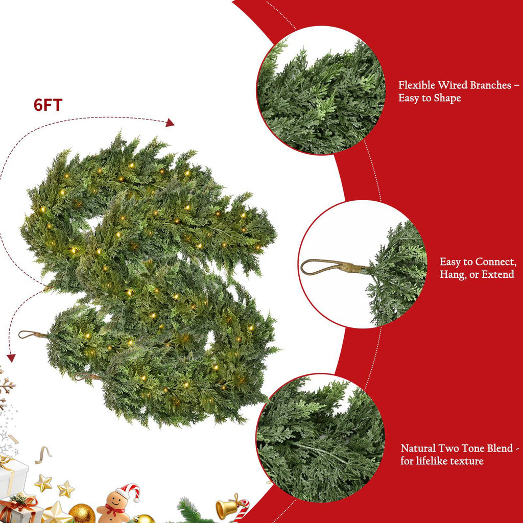 Guirlande de Noël avec éclairage LED blanc chaud – Branches de sapin réalistes