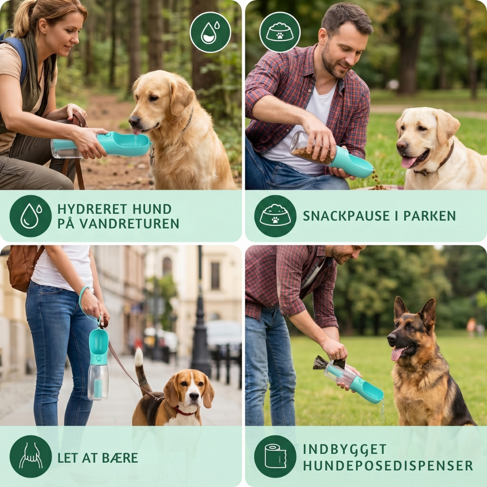 Bouteille d'eau 3-en-1 pour chien avec conteneur de nourriture