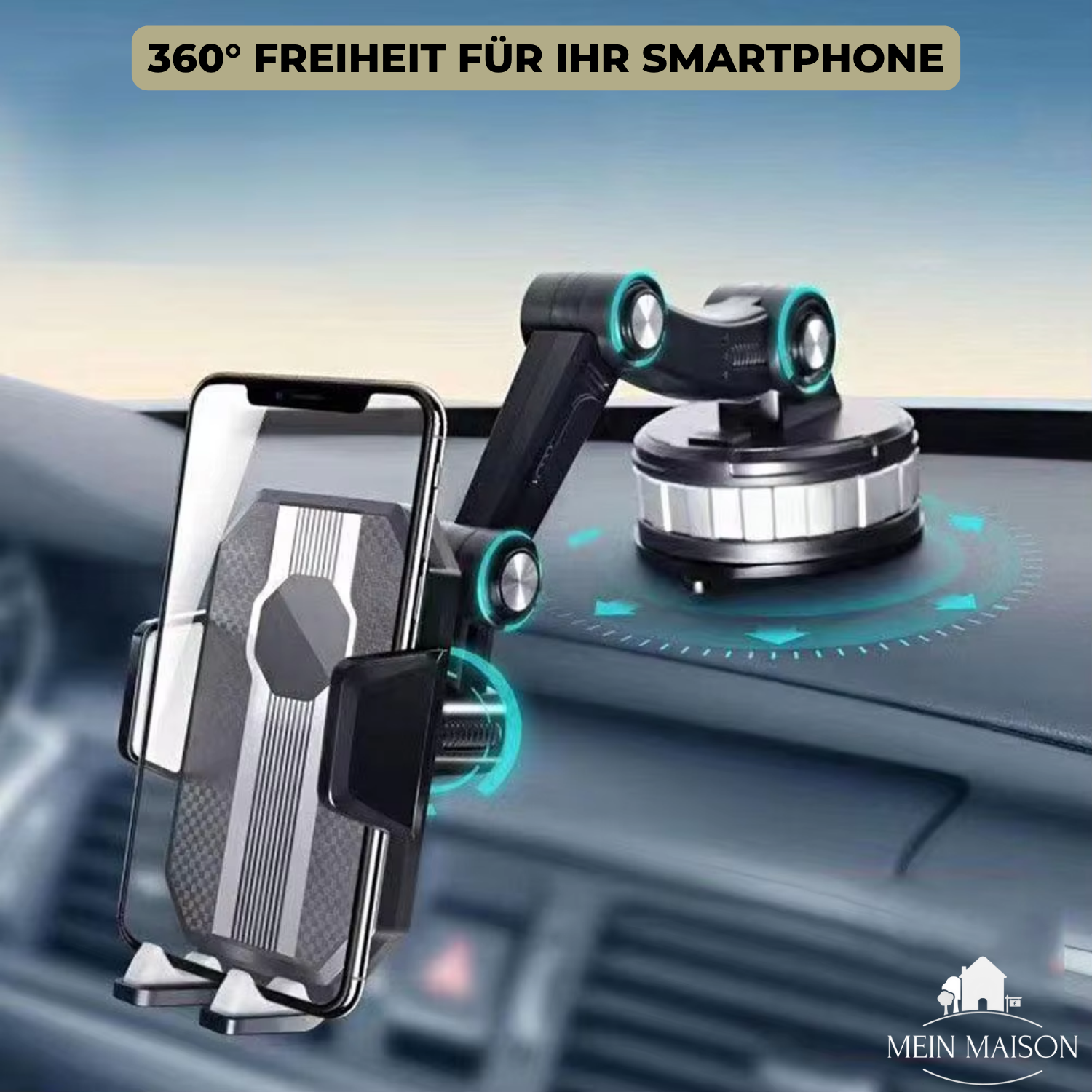 Support de téléphone Auto GripTech | Forte adhérence du ventouse | Rotation 360° | Utilisation à une main
