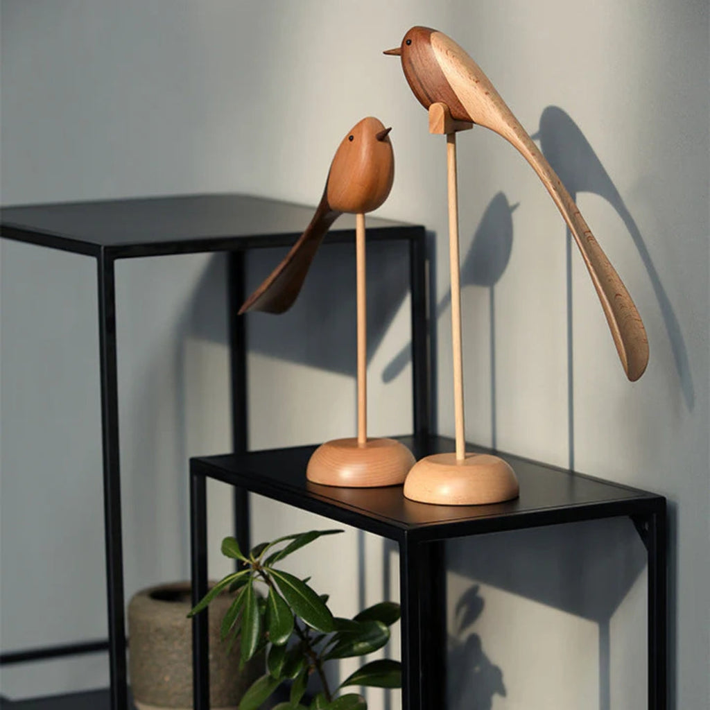 Woodora - Sculptures en Bois d'Oiseaux Scandinaves (2 Pièces)