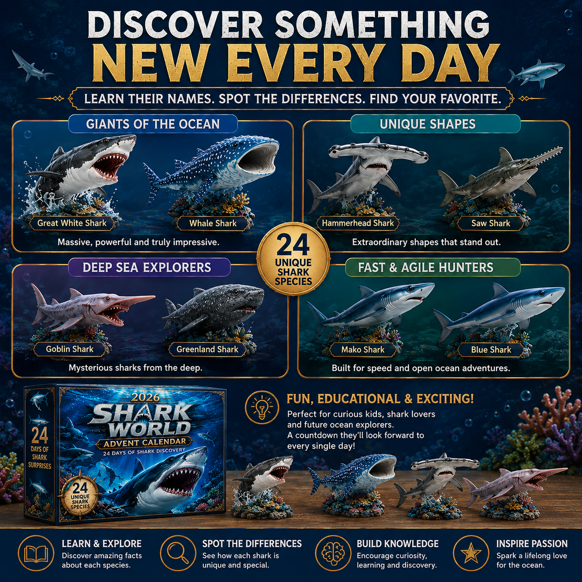 🔥50% De Réduction Aujourd'hui Seulement-🦈 Calendrier de l'Avent Shark World 2026