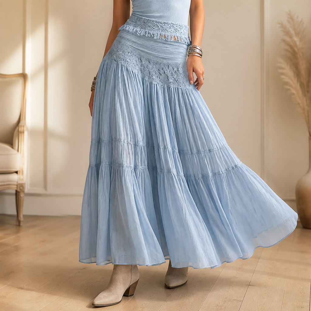 LumaSeren™ – Ensemble Boho en Deux Pièces avec Jupe Maxi à Volants en Dentelle