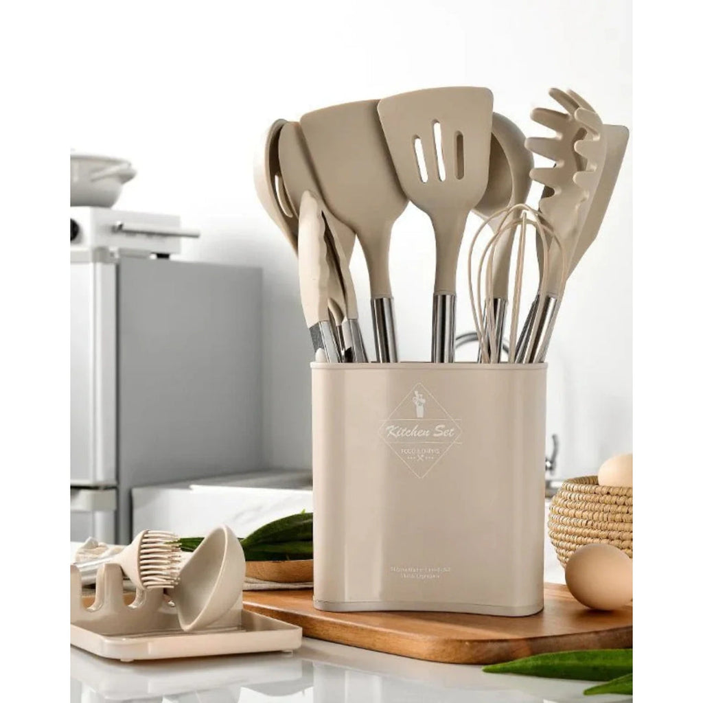 Ensemble d'ustensiles de cuisine - Ensemble de cuisson en silicone complet avec support - NordicChef