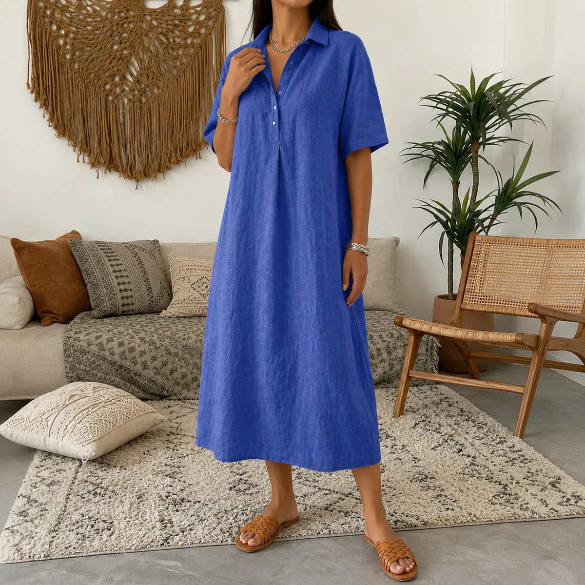 Lunavia – Robe Chemise Midi Oversize pour Femmes