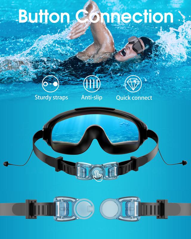 Lunettes de Natation Panoramiques Anti-Buée avec Bouchons d'Oreilles & Clip Nasal