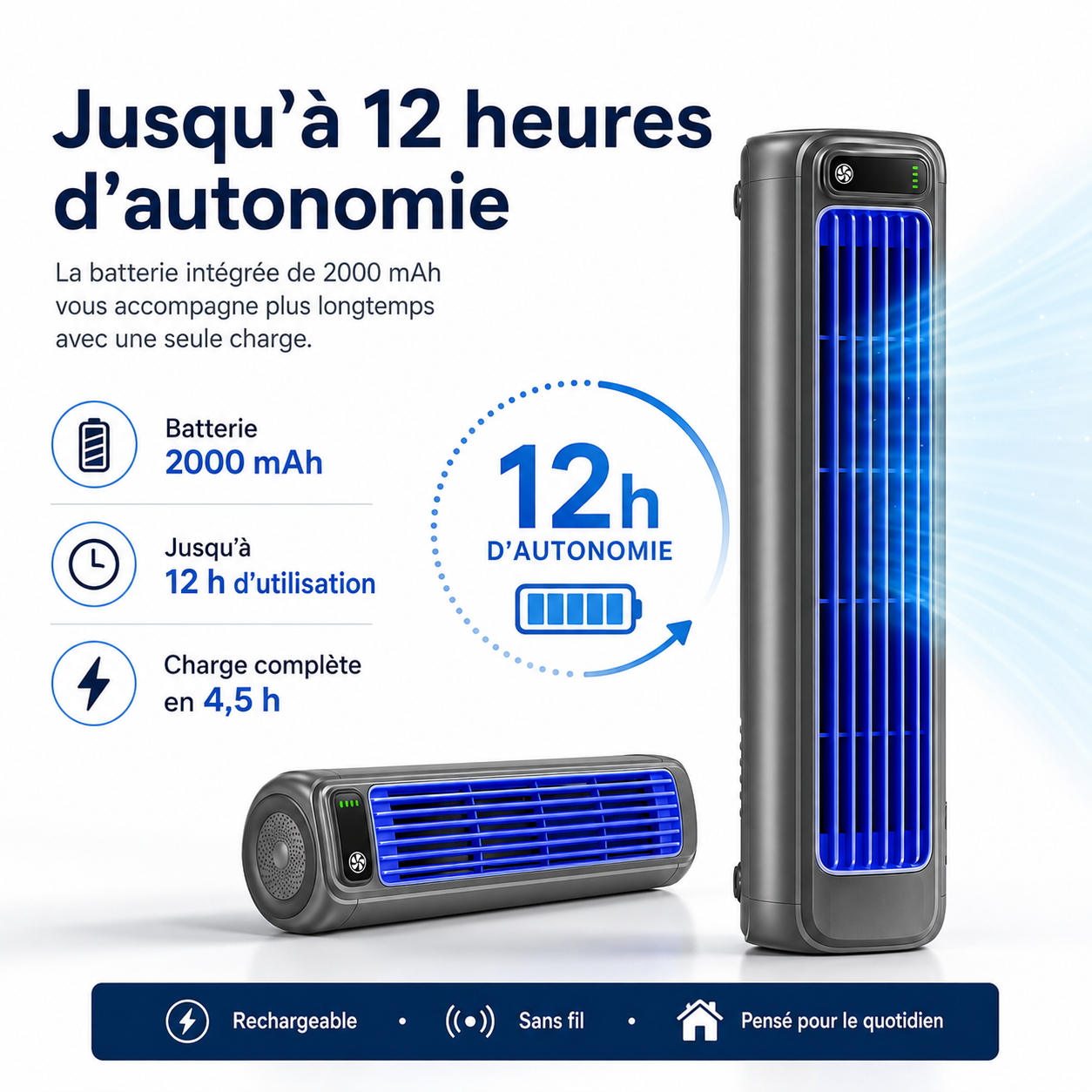 AirWave – Climatiseur Portable Rechargeable avec 12 Heures d'Autonomie